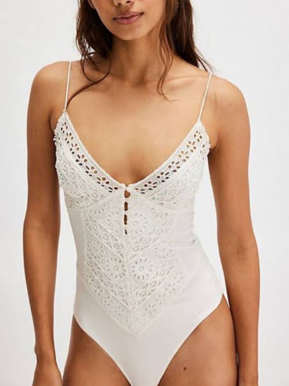 Free People Body Carrie Top Intimately Eyelet Embroidered Ivory Thin Strap XS